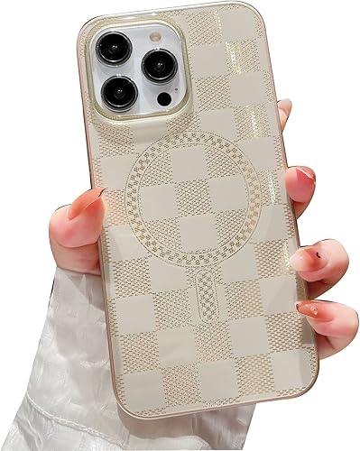 RMAONT Funda magnética para iPhone 13 Pro Max, diseño de cuadrícula de ajedrez a cuadros, funda protectora a prueba de golpes, parte trasera dura,
