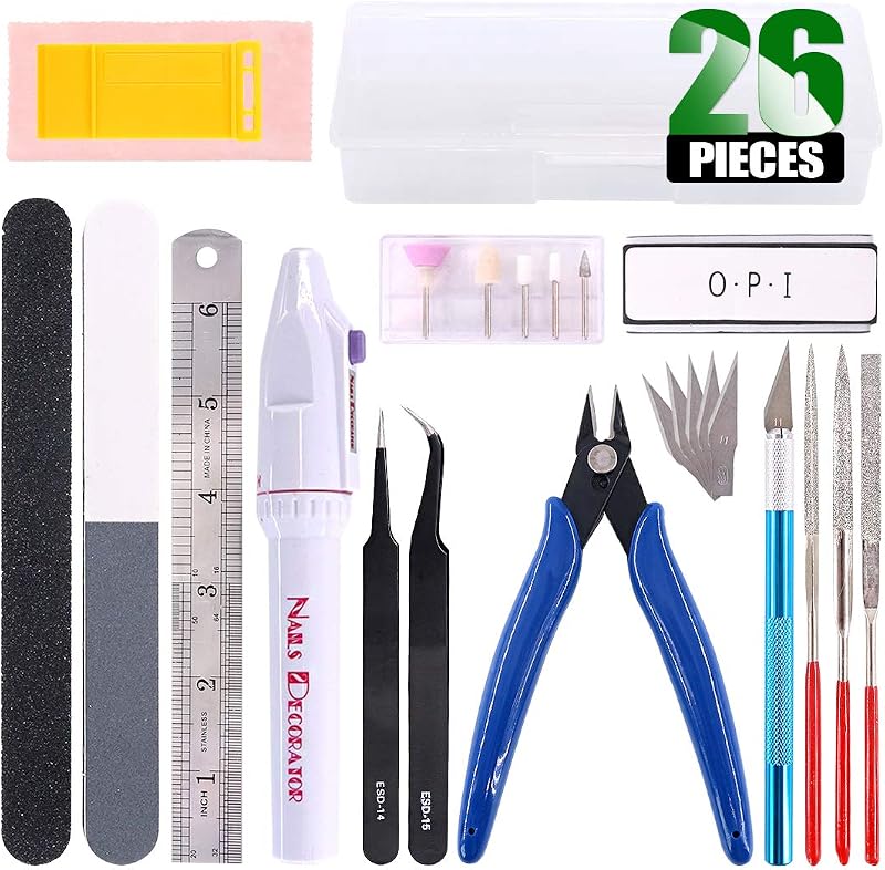 24Pcs Modeler Basic Tools Craft Set Hobby Building Tools Kit with Model Tools Kit with a Plastic Case for Professional Model Building