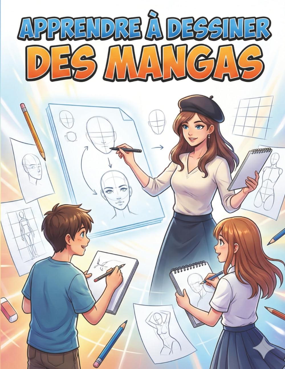 Apprendre à dessiner des mangas: Le cadeau idéal pour les passionnés de manga – personnages, visages et poses expliqués uniquement par le dessin