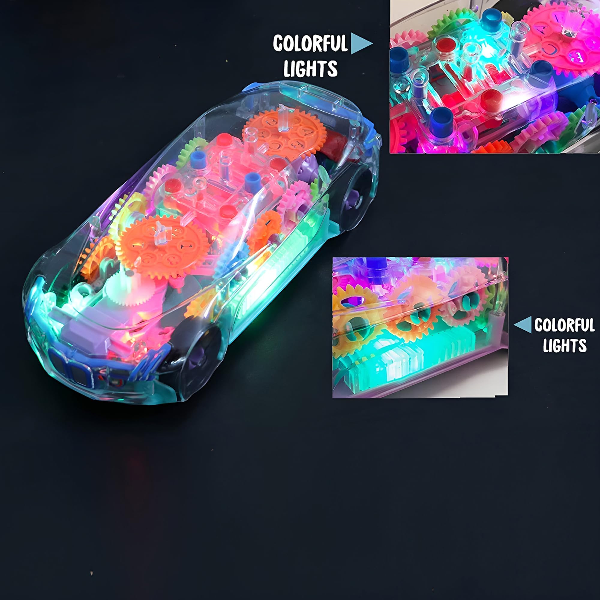 RAINBOW RIDERS Transparent Concept 360 Degrees Rotating Concept Racing Car with 3D Flashing LED Lights Musical Vehicles Toy for Girls & Boys Age 2 3 4 5 6 7 8 Plastic Multicolour Battery Operated Kids 1