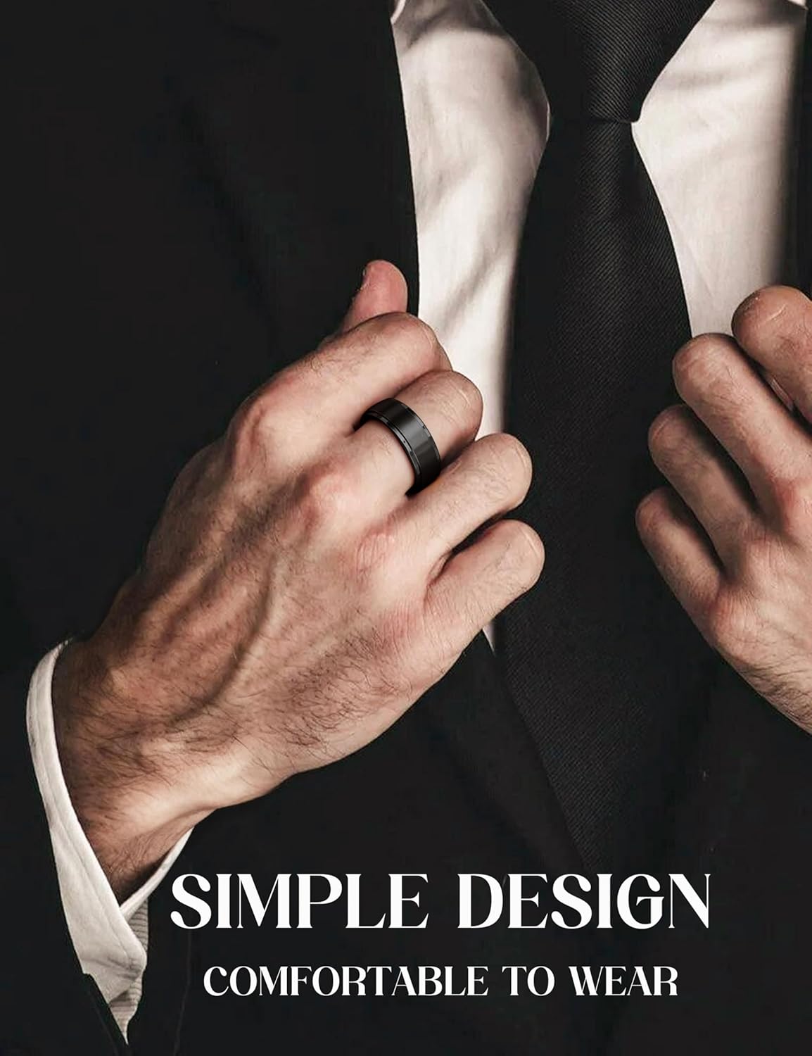 Jstyle Valentines Day Gifts for Him - Titanium Mens Wedding Band Ring 6mm 8mm Wedding Rings for Men Women Black/Silver/18K Gold Plated Promise Engagement Ring for Mens Jewelry Comfort Fit Size 6-14 - Image 5