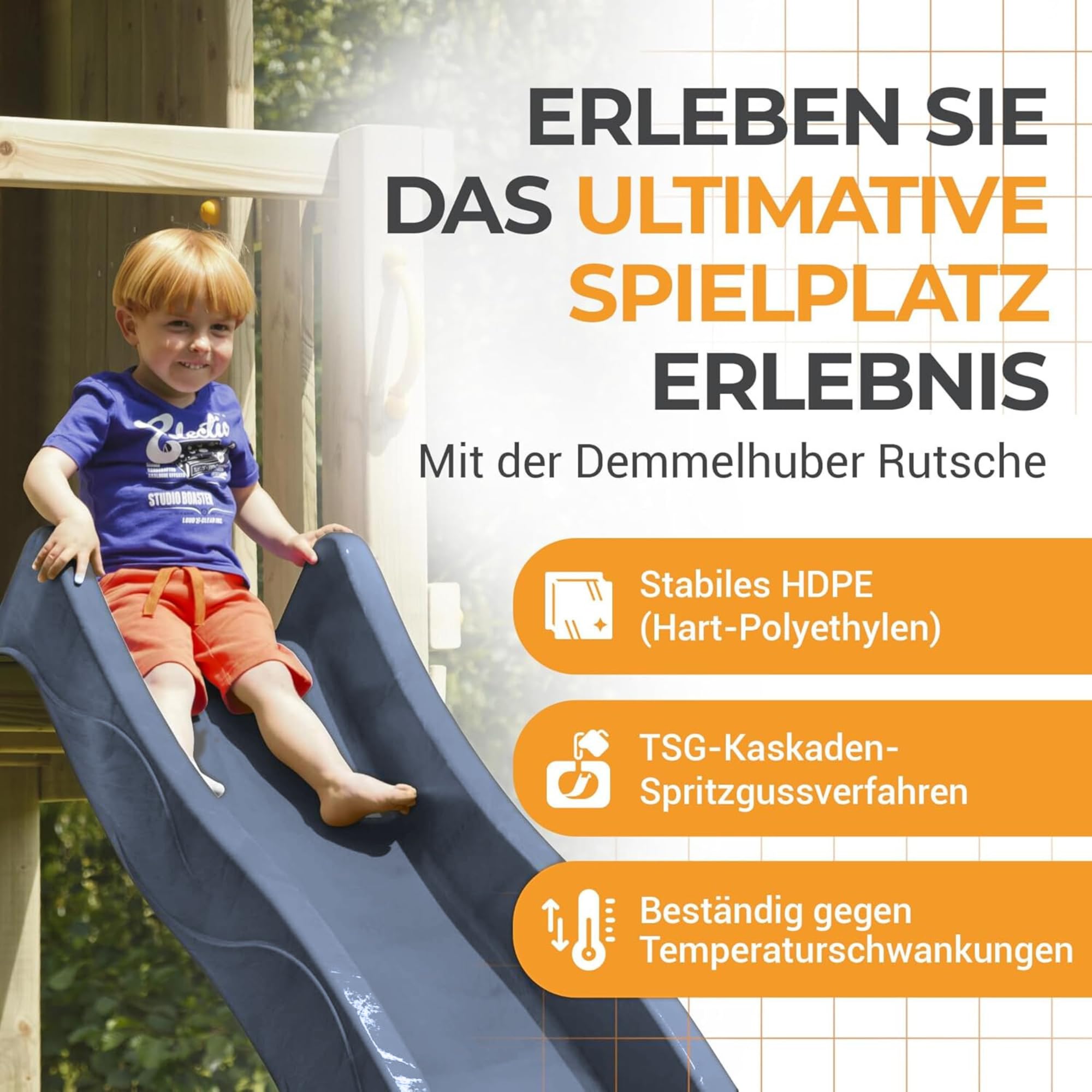 DEMMELHUBER Kinder Rutsche 2,90 m Outdoor Garten Spielgeräte Anthrazit