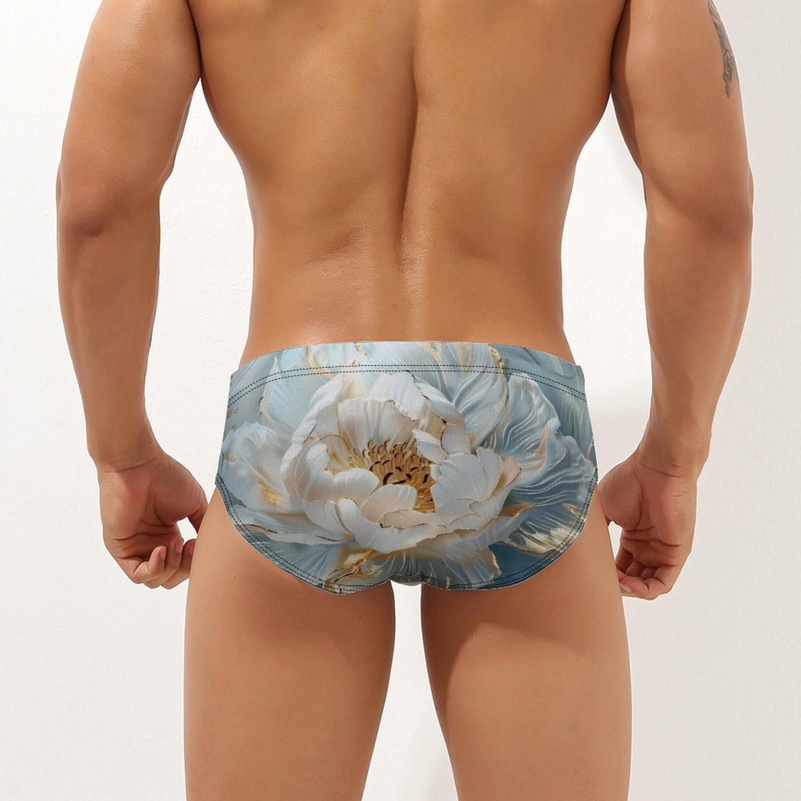 Black and White Peony Flower Mens Swim Briefs Quick Dry Swim Trunk Bikini Underwear Swimsuit S