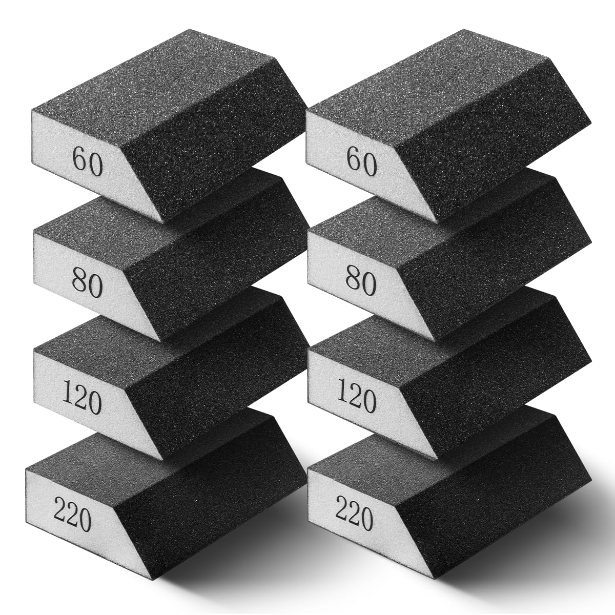 8 Pack Angled Sanding Sponge Blocks Assorted Grits 60 80 120 220 (2 Each)