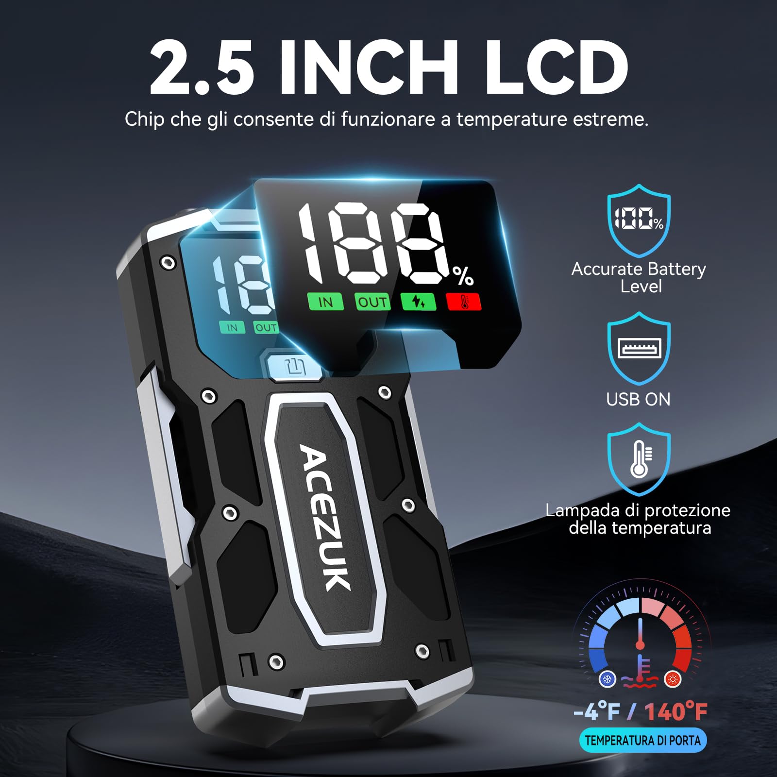ACEZUK Avviatore Batteria, 7000A Avviatore di Emergenza per Auto/Moto(7.0L Gas or 5.5L Diesel) Starter Batteria Portatile Jump Start con LED/LCD Booster Avviamento