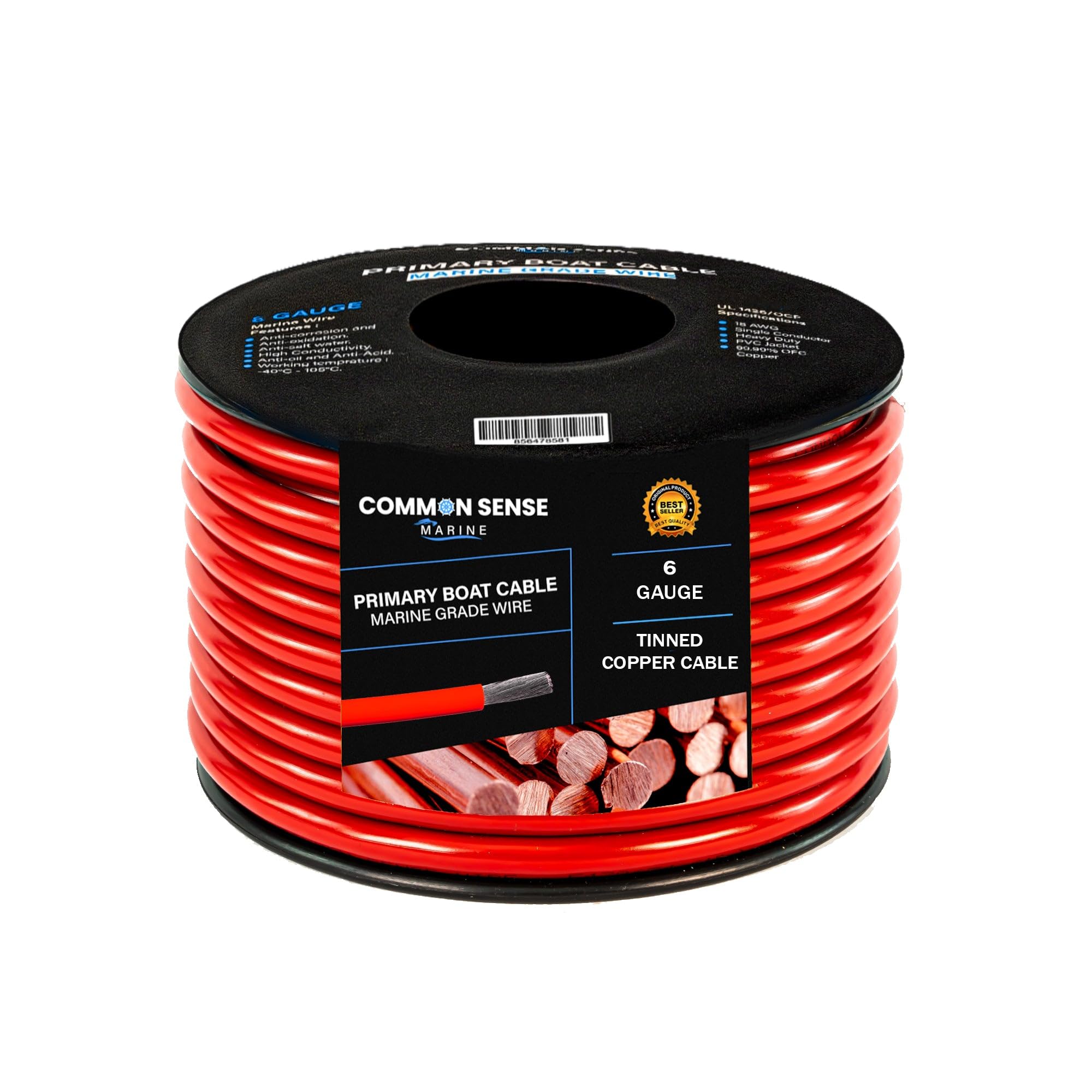 6 Gauge Primary Boat Cable - 500 ft Marine Grade Wire Tinned Oxygen-Free Copper - 6 AWG UL 1426 Standard PVC Wire for Boat, Automotive, Speakers, Camper & Trailers