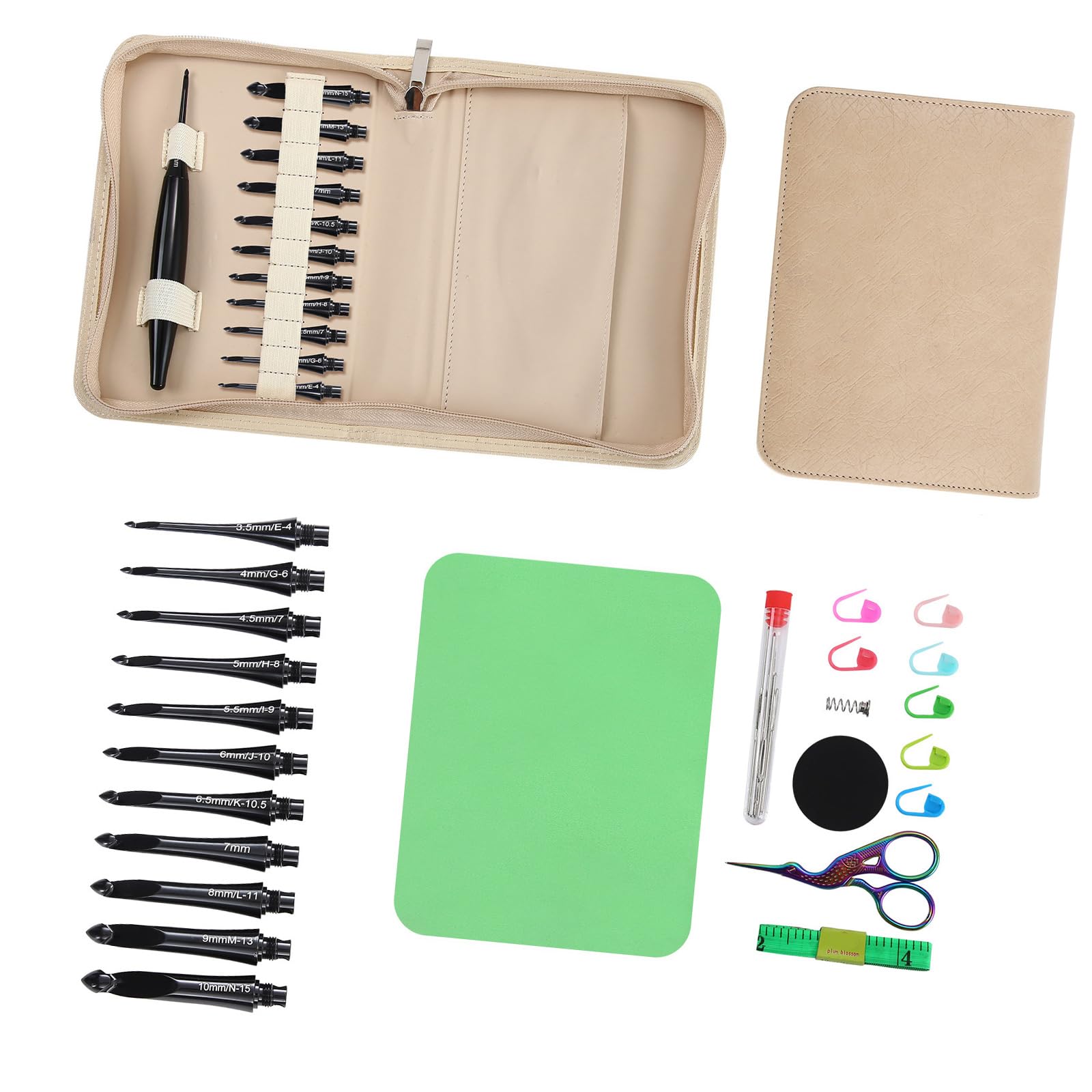 Ergonomic Grip Aluminum Crochet Hook with 11 Interchangeable Tip Crochet Needle 3.5mm-10mm for Knitting Crocheting Craft Interchangeable Set