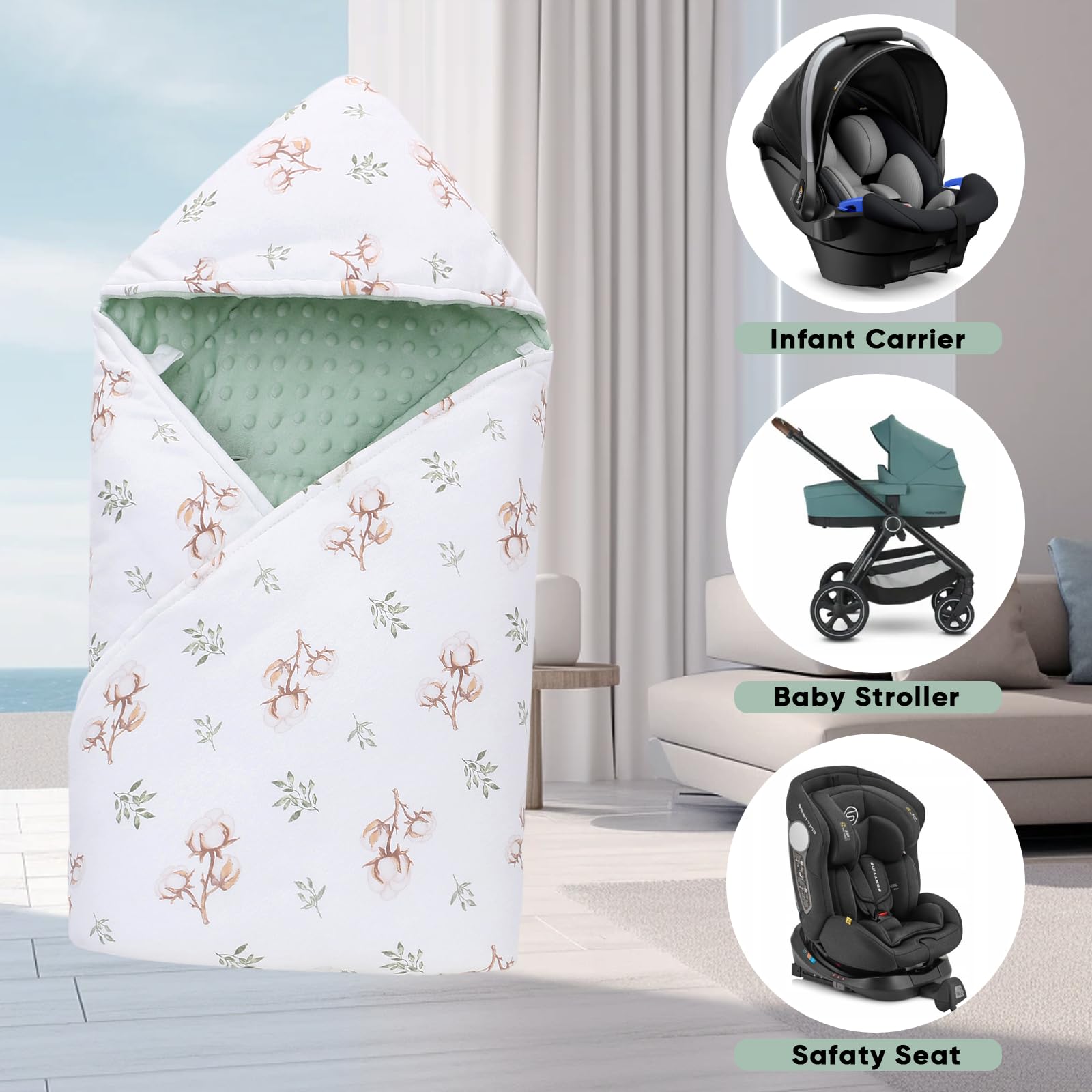 LAT Coperta per Passeggino 90 cm x 90 cm - Coperta Bebè per Seggiolino Copertina Sacco Ovetto Copertina Neonato Invernale Cotone Universale per Cinture a 3 o 5 Punti