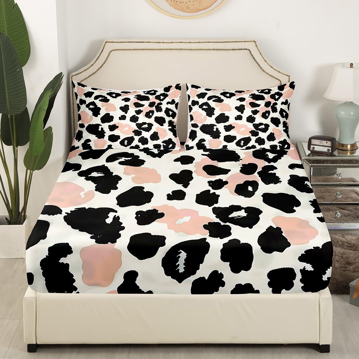SDY Leopard Print Sheet Set Queen Size - 4PC Bedding With Deep Pocket Fitted Sheet