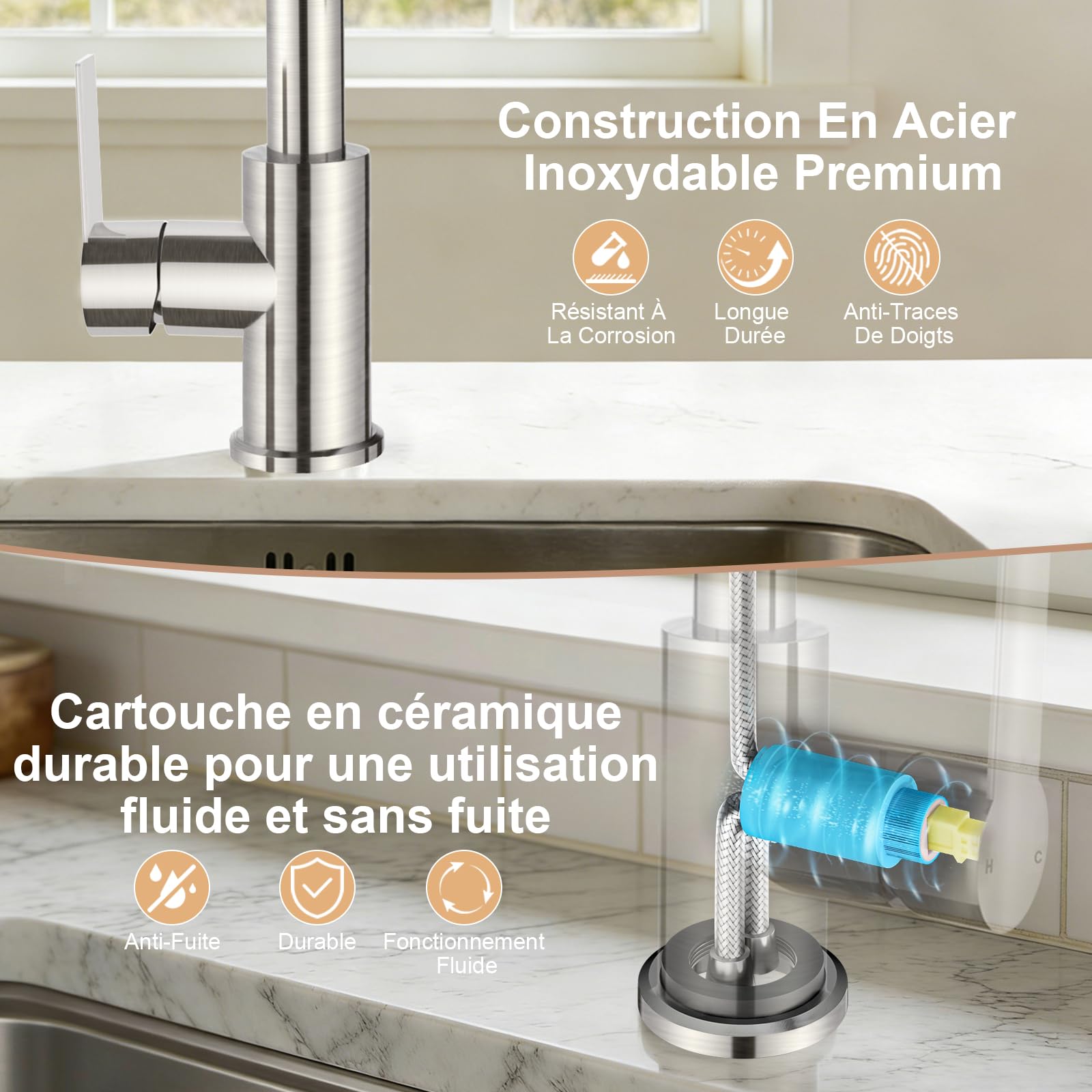 Robinet Cuisine avec Douchette Extractible et 2 Modes de Jet