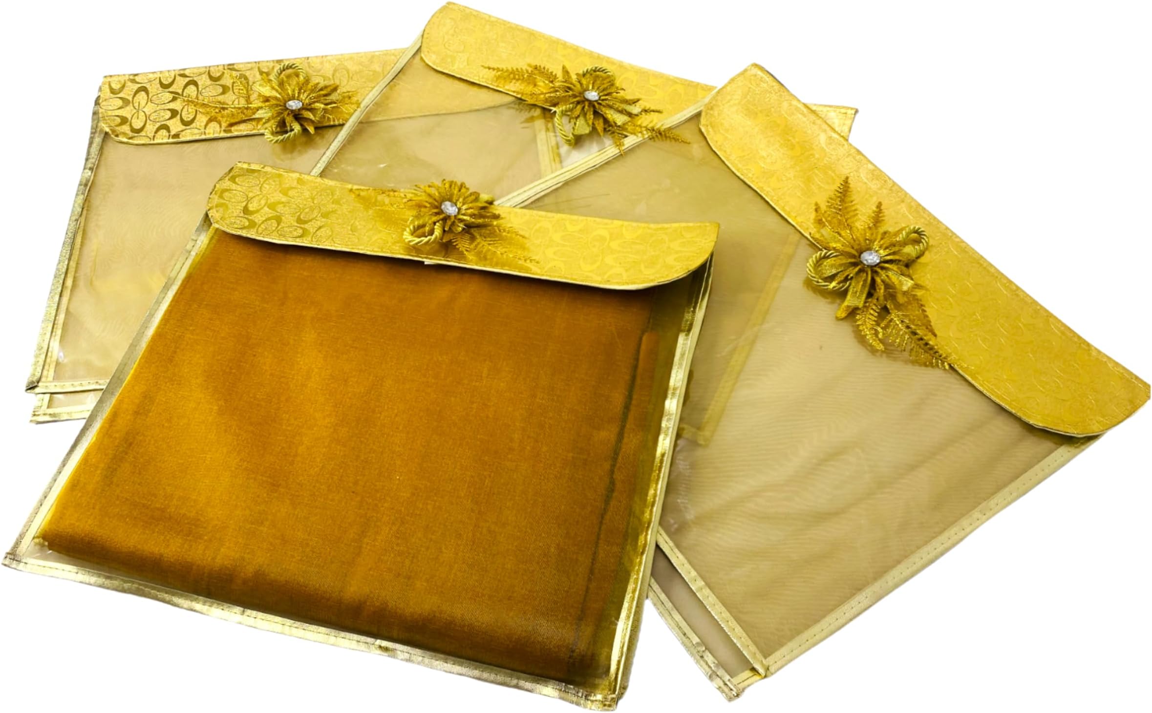 RAAHII Plastic Fabric 8 Piece Single Saree/Suit Packing Flower Flap Golden Transparent Saree Cover/Saree Bag Organizer For Wardrobe Storage Or Wedding Gifting,43 Cm,2 cm,37 cm