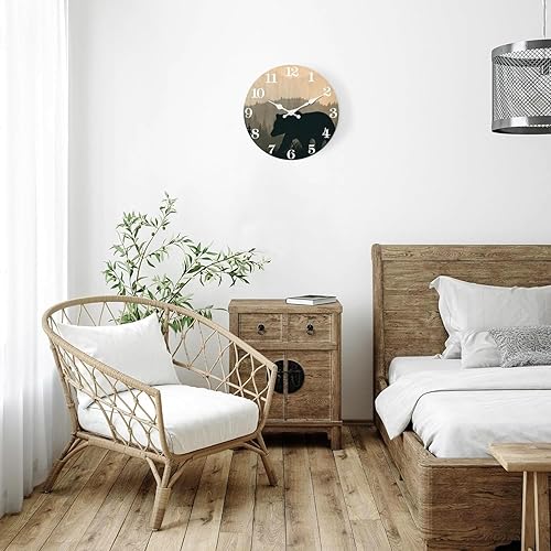 Miniatura 4 de XFM Reloj de pared de oso de cabaña, funciona con pilas, de 10 pulgadas, silencioso, de madera, relojes de pared rústicos para casa de campo,