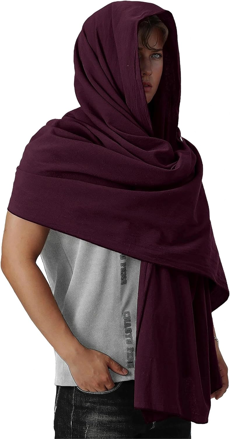 Shawl Scarf Vikings Cosplay Mens Medieval Neck Hooded Cape Women Retro Costume Cotton Renaissance Cloak for Party(Purple) - Image 3