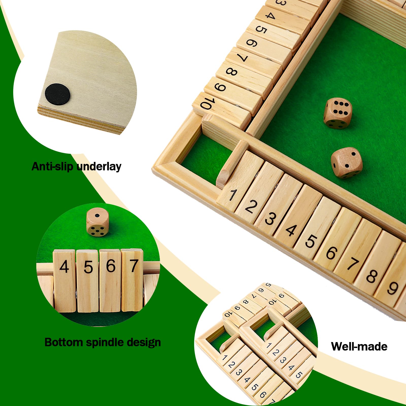 Shut The Box Gioco Da Tavolo In Legno Per 4 Giocatori - Giochi Matematici Educativi Per Bambini E Adulti Con Borsa