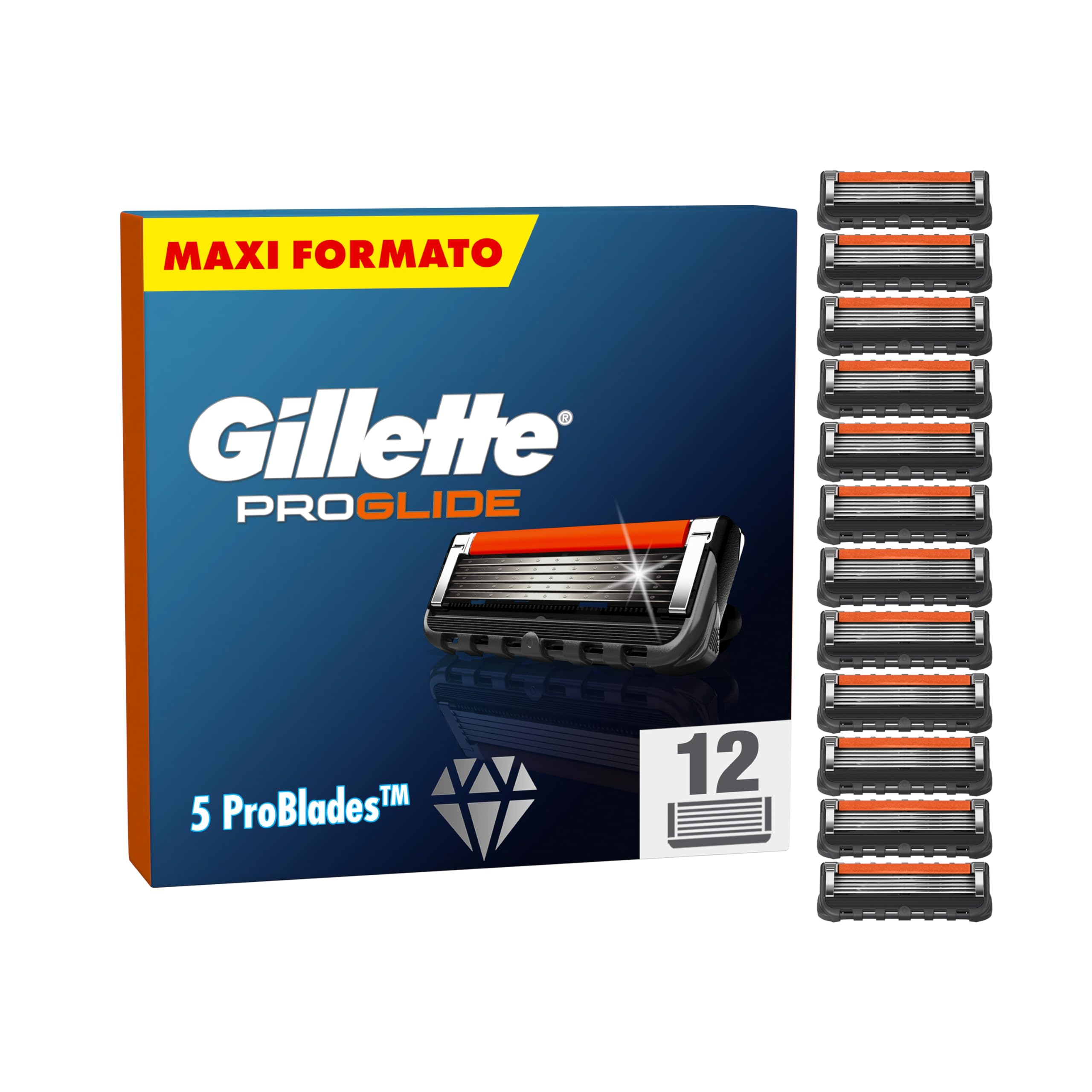 Gillette ProGlide 12 x Gillette Replacement Shaving Blades for Manual Shaving Razor 5 Blades for Men Deep Shave with Lubrastrip and Holder Gift Idea