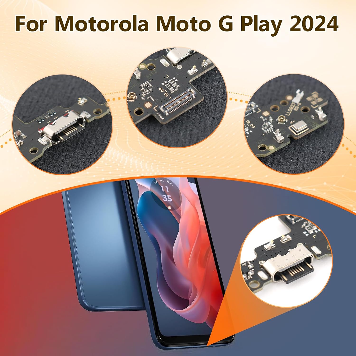 USB Charging Port for Motorola Moto G Play 2024 5G Dock Connector Replacement for Moto G Play 2024 XT2413 Charger Port Dock Board Repair Parts