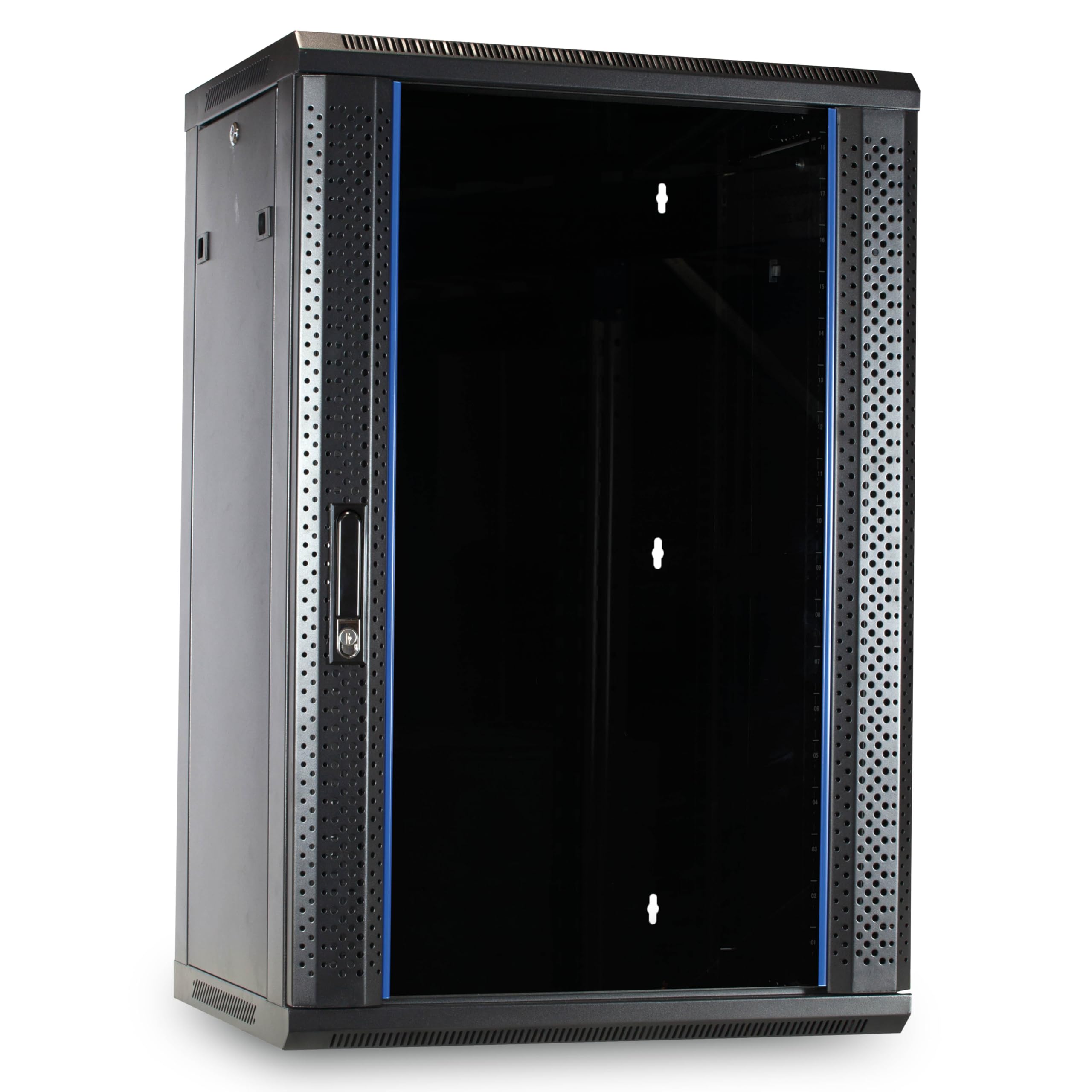DSIT 18HE 19 Zoll Netzwerkschrank mit Glastür, Schwarz, 600 x 600 x 1000 mm, Traglast 800 kg