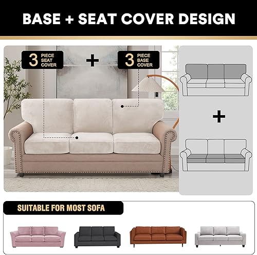 Miniatura 4 de Fundas de terciopelo suave para sofá de 6 piezas para 3 fundas de cojín y 3 fundas de respaldo, funda elástica para sofá para perros y mascotas,