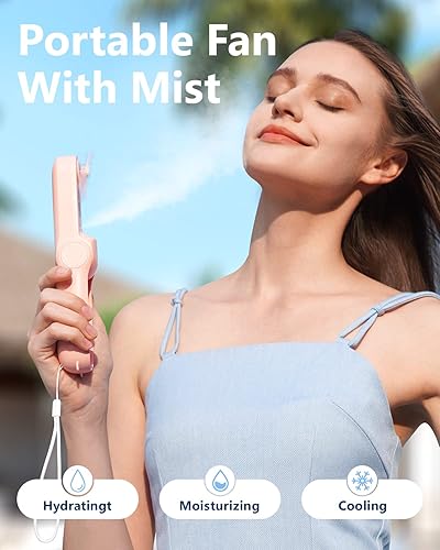Miniatura 2 de SWEETFULL Ventilador de niebla portátil, ventilador personal de mano, pequeño ventilador recargable, mini ventilador de niebla de agua en aerosol,