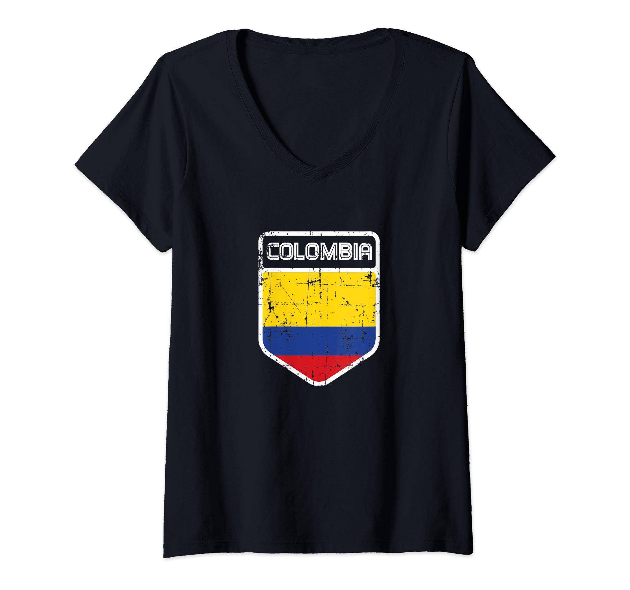 Womens Colombia Sports Jersey Style Colombian Flag Men Women V-Neck T-Shirt