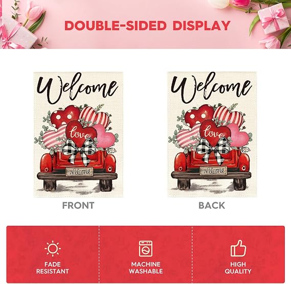 AVOIN colorlife Love Hearts Truck Valentines Day Garden Flag 12x18 Inch