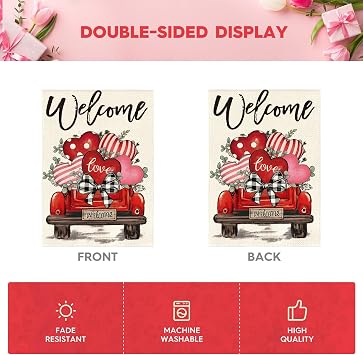 AVOIN colorlife Love Hearts Truck Valentines Day Garden Flag 12x18 Inch