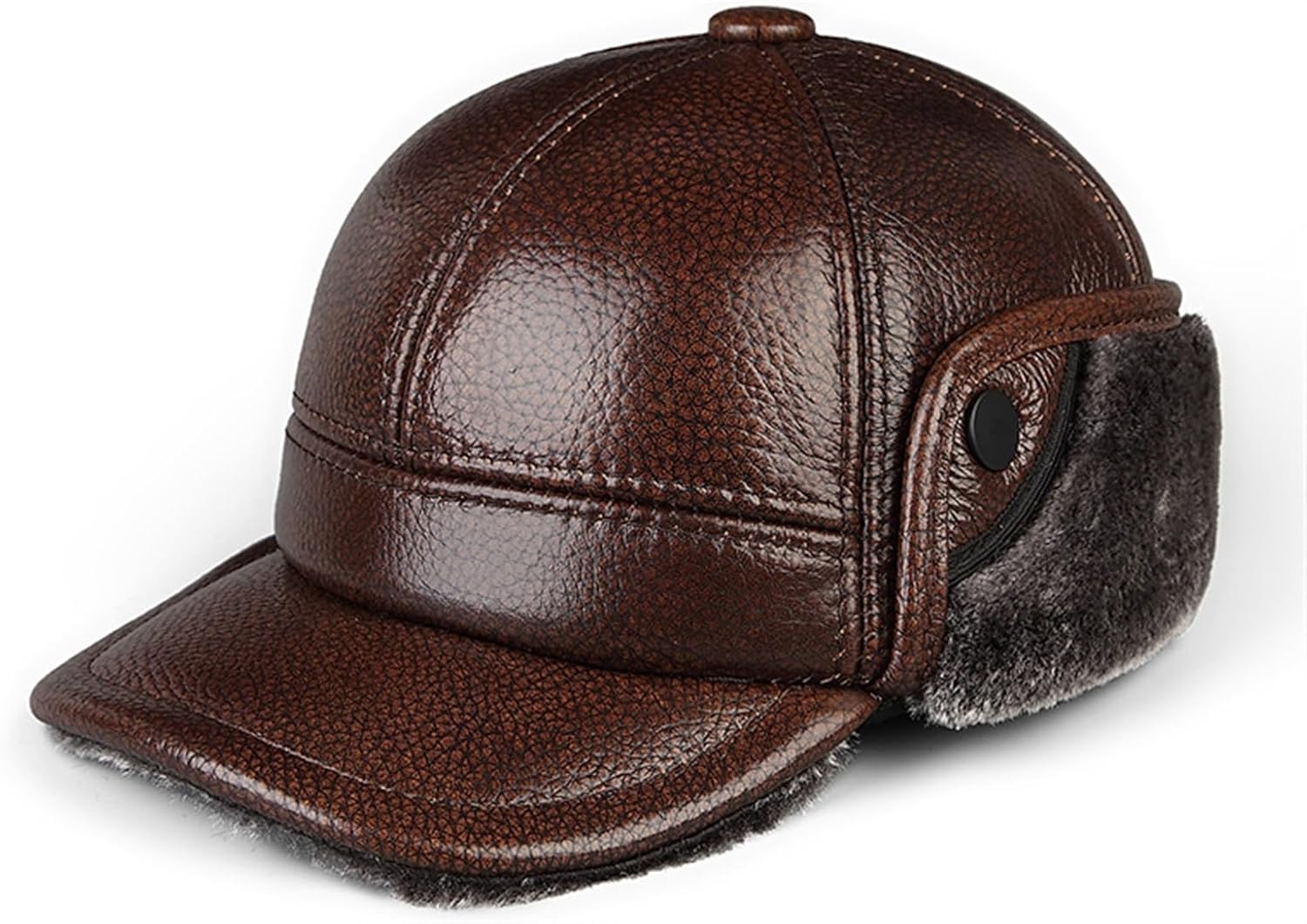 Genuine Leather Hats Winter First Layer Cowhide Warm Earmuffs Bomber Caps Plus Velvet Thicken Man Bone Caps Dad Hat