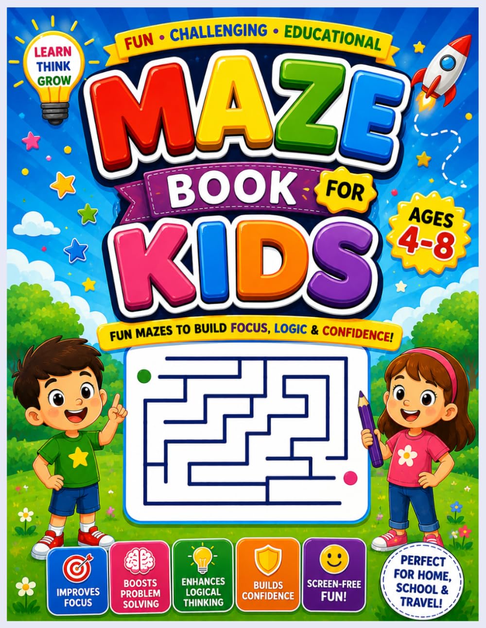 Maze Book for Kids Ages 4–8: Screen-Free Fun with Exciting Mazes That Improve Focus, Logic and Learning