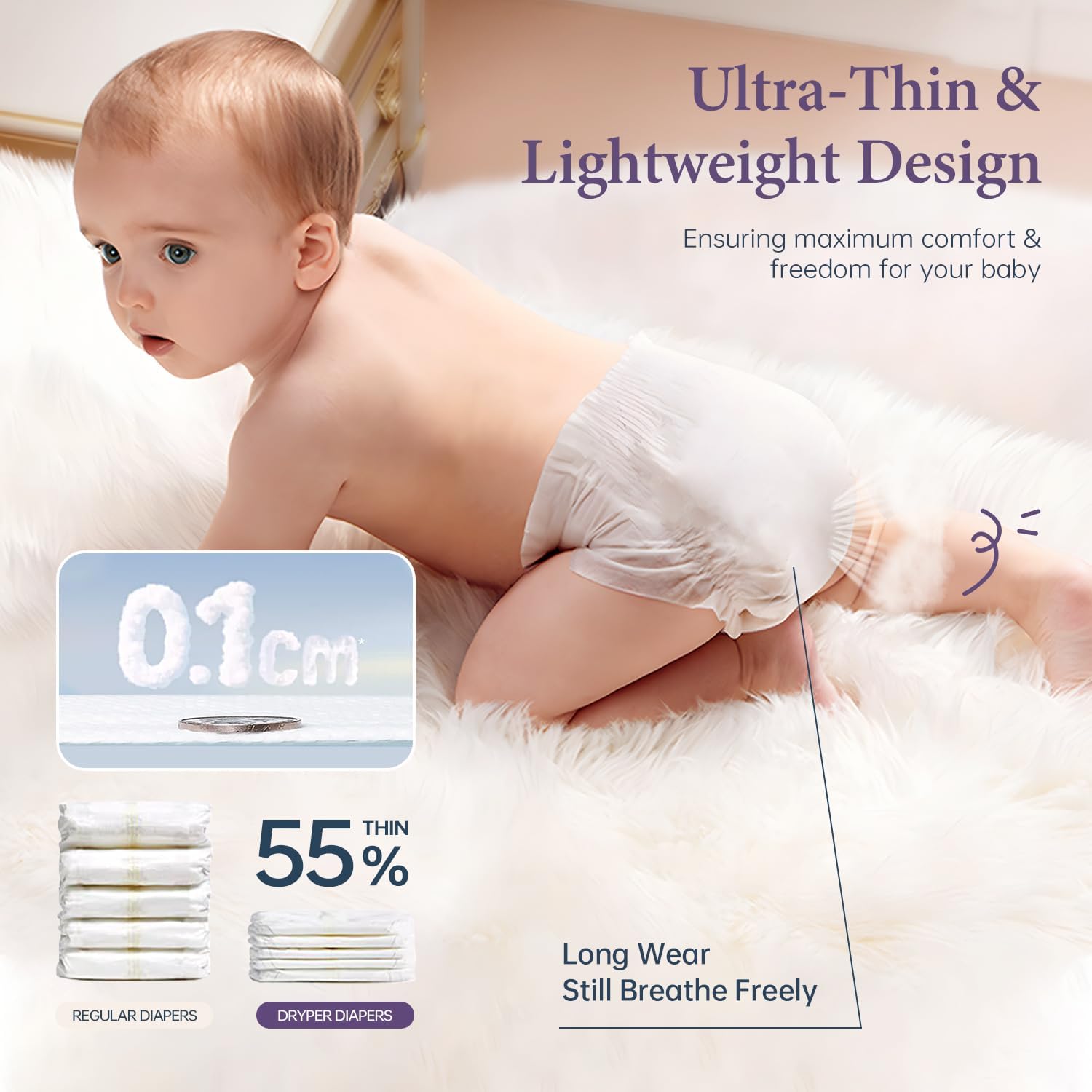 Baby Diaper, DRYPER Disposable Diaper Newborn Nappies Size 4 (10-15kg), 3D Leak Guards & Wetness Indicator, Ultra-Soft & Thin, Fast Water Absorption, 42 Nappies - Image 4