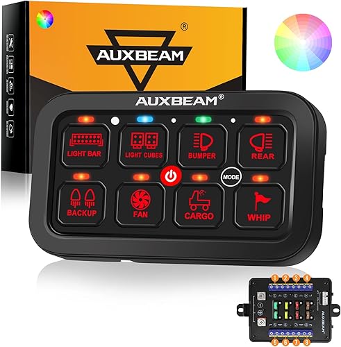 Miniatura 23 de Auxbeam Panel de interruptores de 6 bandas BC60, sistema de relé de control de circuito universal, interruptor LED regulable automático, panel