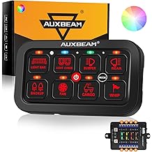 Auxbeam 8 Gang Switch Panel RB80 Toggle Momentary Pulsed RGB Dimmable Switch Panel Multifunction Panel Two Sided Output Marine Switch Panel IP65 Waterproof for Car Boat RV, 3 Years Warranty