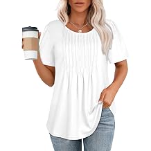 Womens T Shirts Short Sleeve Tops Dressy Casual Blouses Pleated Front Summer Outfits 2026