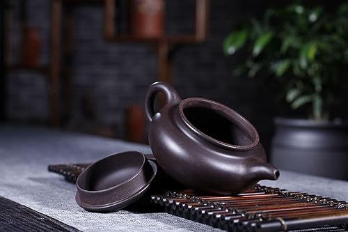 Miniatura 4 de Tetera china de 10 oz cerámica de arcilla Zisha hecha a mano Fanggu Tea Pot Cerámica Barro negro Heijingang Kungfu Hervidor (negro)