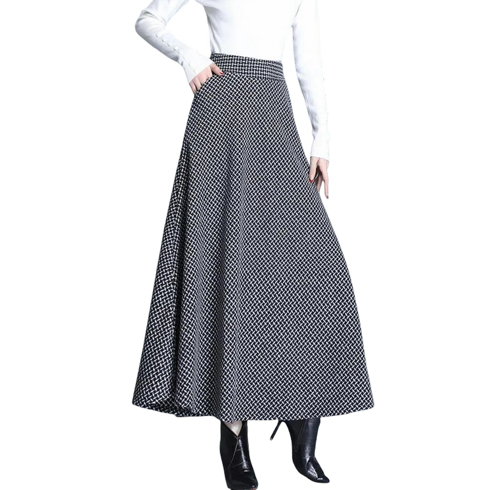 Spódnica damska zimowa ciepła wysoka talia długa spódnica dzianinowa elegancka elastyczna talia vintage casualowa plisowana spódnica maxi