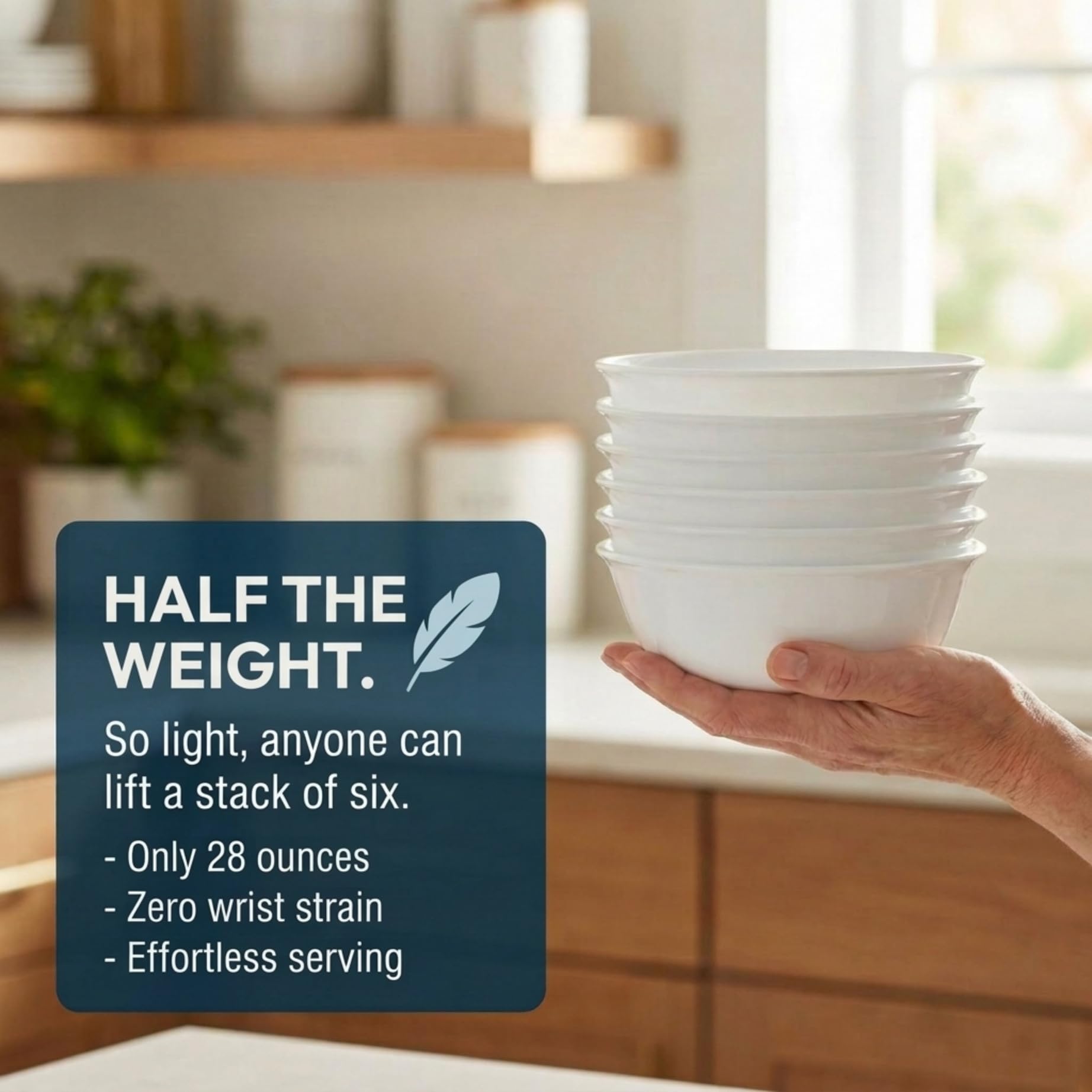 Corelle Vitrelle 800 ml Suppen-/Müslischalen-Set, 6 Stück, splitter- und rissbeständige Geschirrschalen für Suppe, Ramen, Müsli und mehr, dreilagiges Glas, Winter Frost White