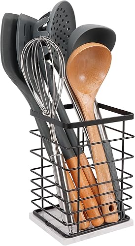 Jeasor Soporte cuadrado para utensilios de cocina, estante de metal resistente para almacenamiento de encimera, organizador de herramientas de
