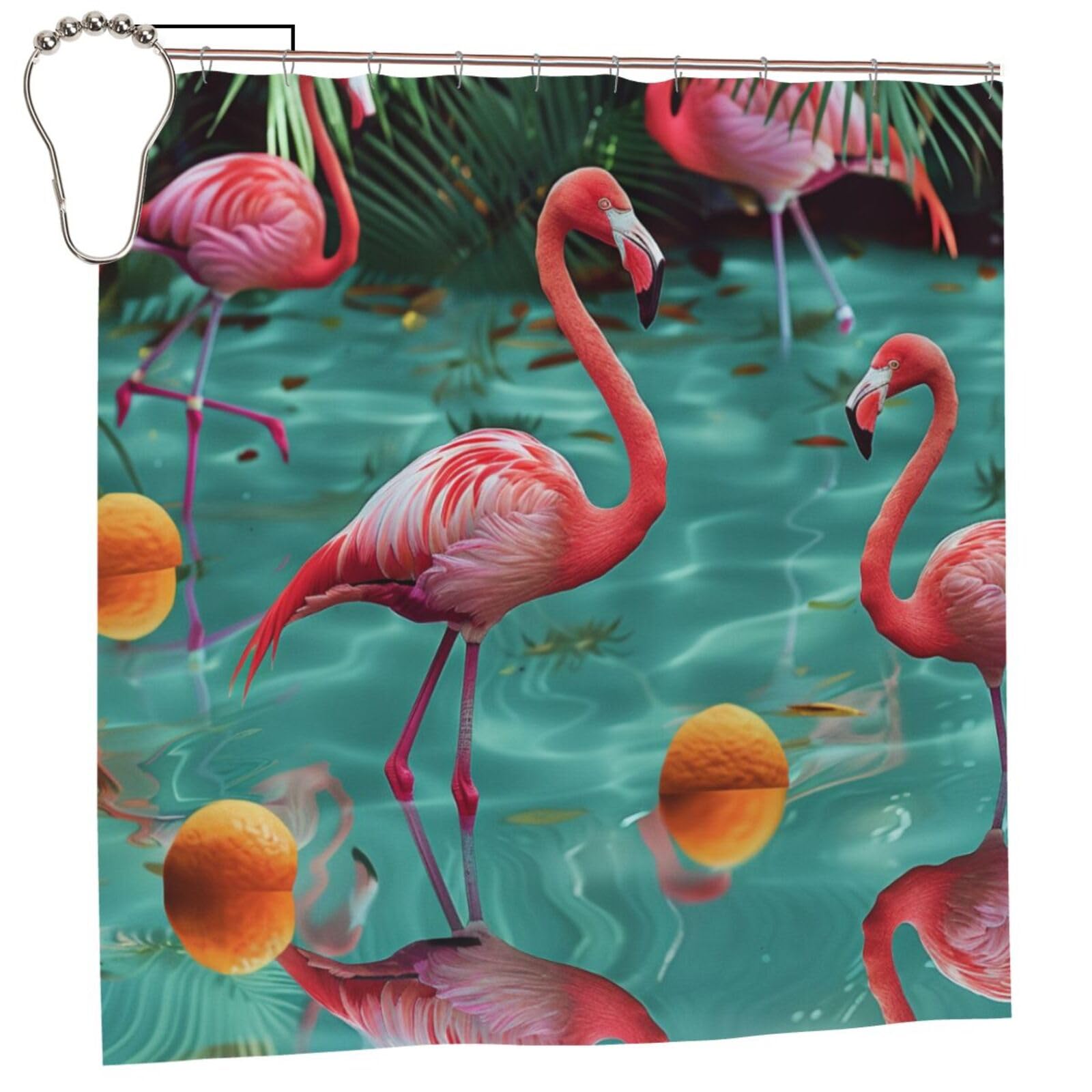 BWWHCCTI Flamingo Printed Shower Curtain With 12 Iron Hooks Opaque Quick Drying Waterproof Shower Curtains Sets For Bathroom 183x183 CM