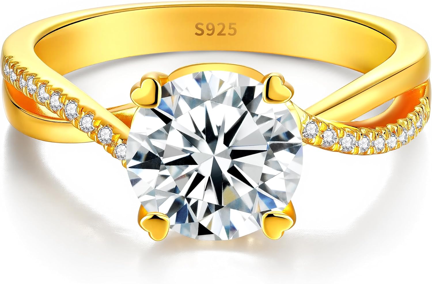 Moissanite Engagement Ring for Women, 2-4CT D Color VVS1, 925 Sterling Silver with 18K White Gold Plated, Twisted Moissanite Wedding Ring, Anniversary Promise Ring with Gift Box