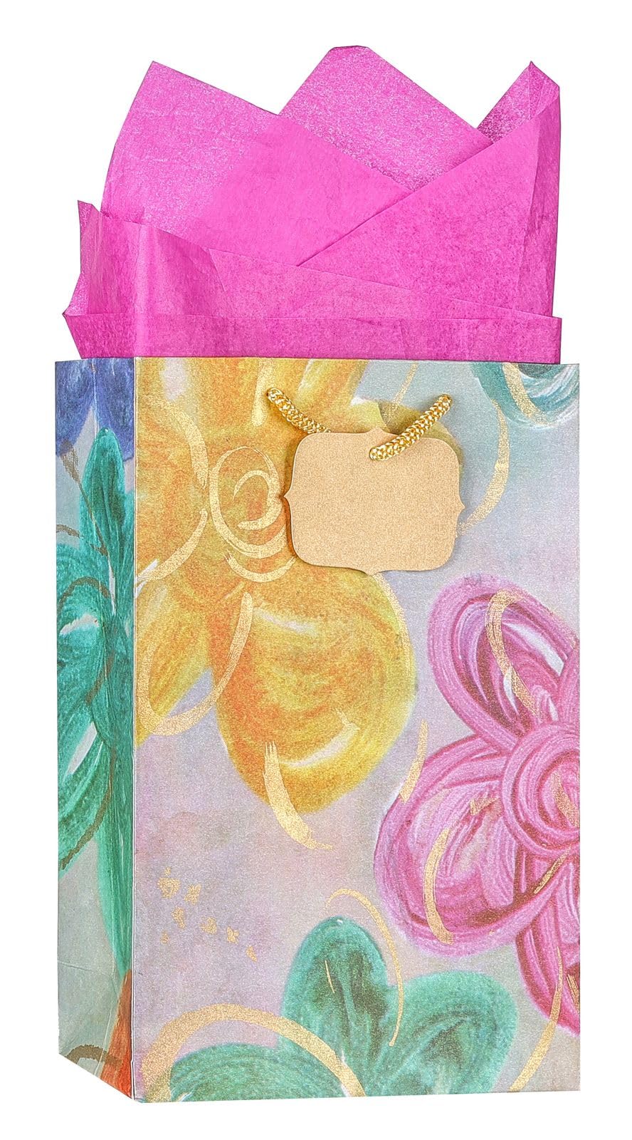 KidsyWinsy Pack Of 5 Flowers Gift Bag (Small,7 * 3 * 10.5 Inches) With Tissue & Thank You Card-Paper Gift Bags | Return Gift Bags For Baby Shower, Festive Gifting, Birthday, Wedding