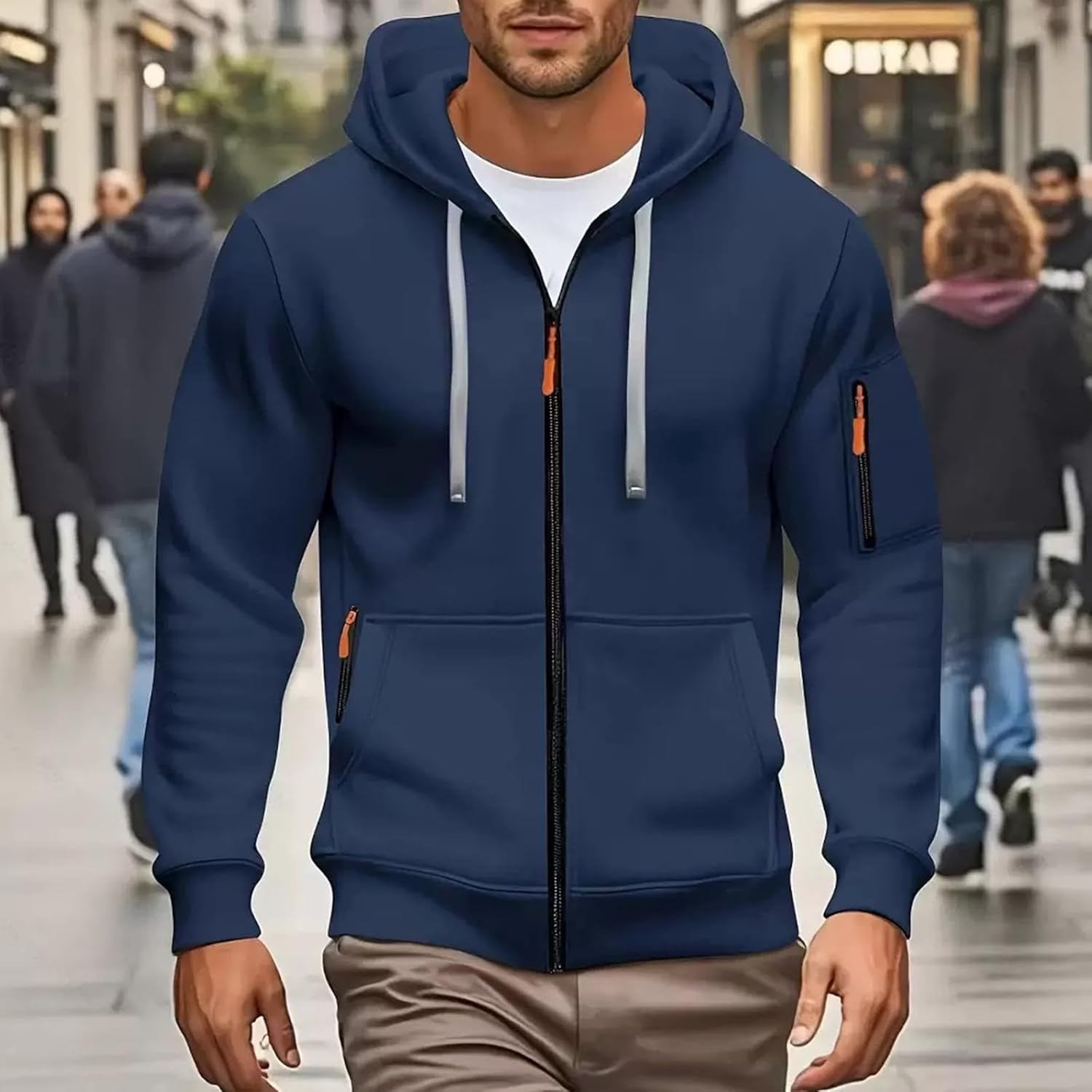 MANTORS Mens Fleece Jackets Contrast Hoodies Lightweight Sweatshirt Color Block Jacket Coats - Image 2