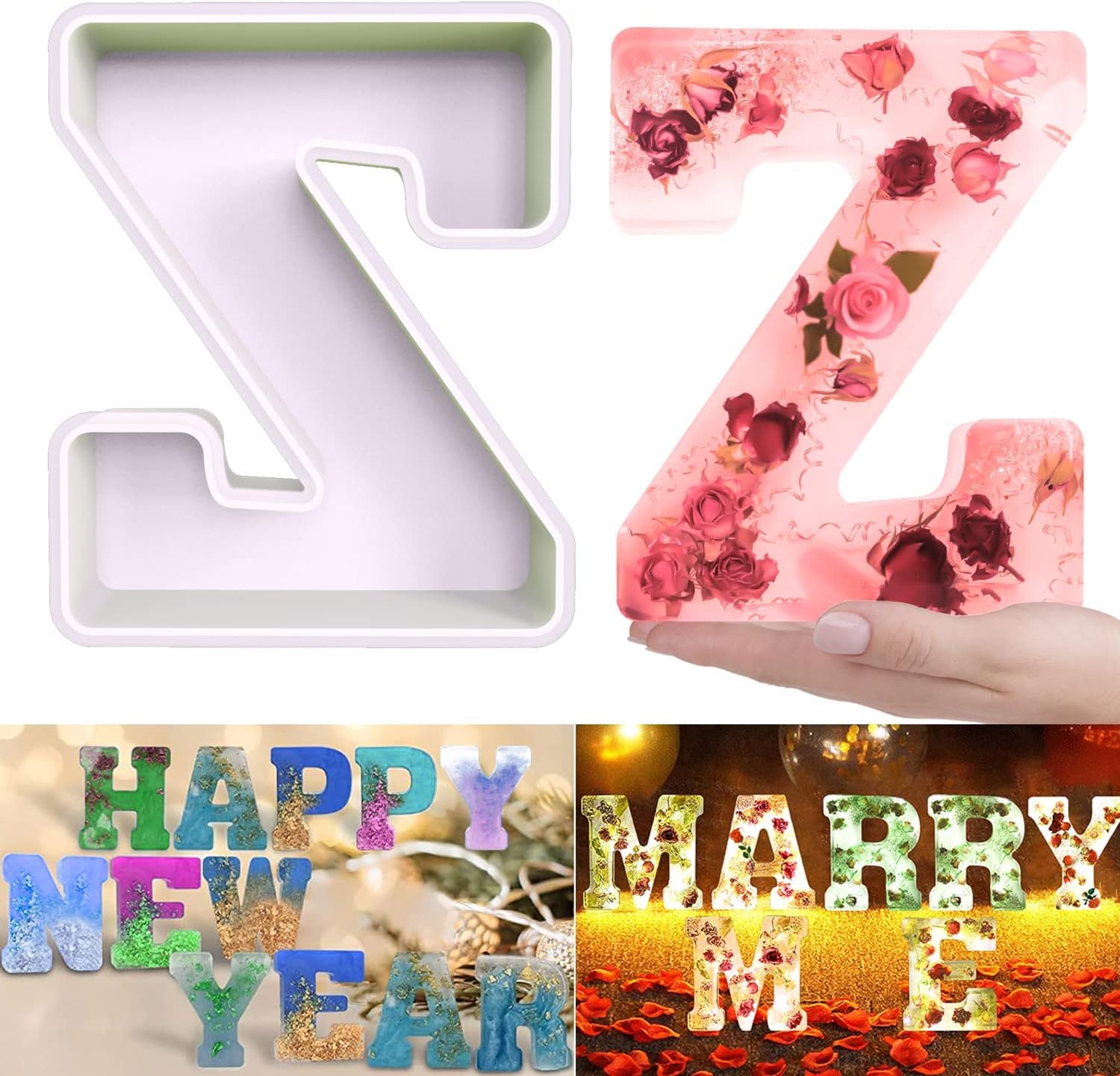 Resin Mold, Large Letter Z 3D Silicone Molds for Epoxy Resin Casting, Alphabet Moldes De Silicona para Resina for Art, Soap, Clay Crafts, Home Party Decorations, Jewelry, DIY Cake Candy, White Z