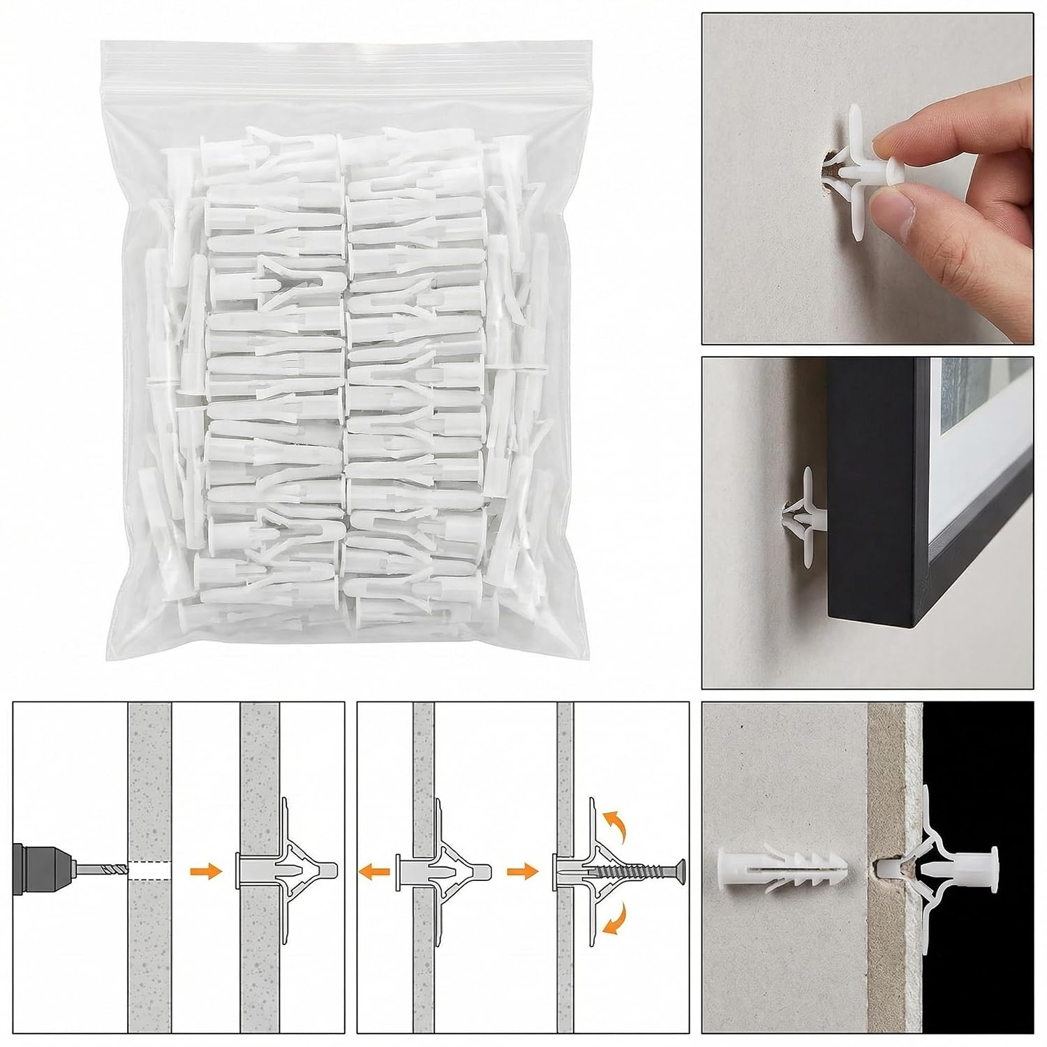 200 pcs Aircraft Expansion Tubes Hollow Wall Anchors for Drywall and Plasterboard Wall Plug Expander for Fixing High Expansion Impact Resistance 1.96 X 1.18 X 0.39 in