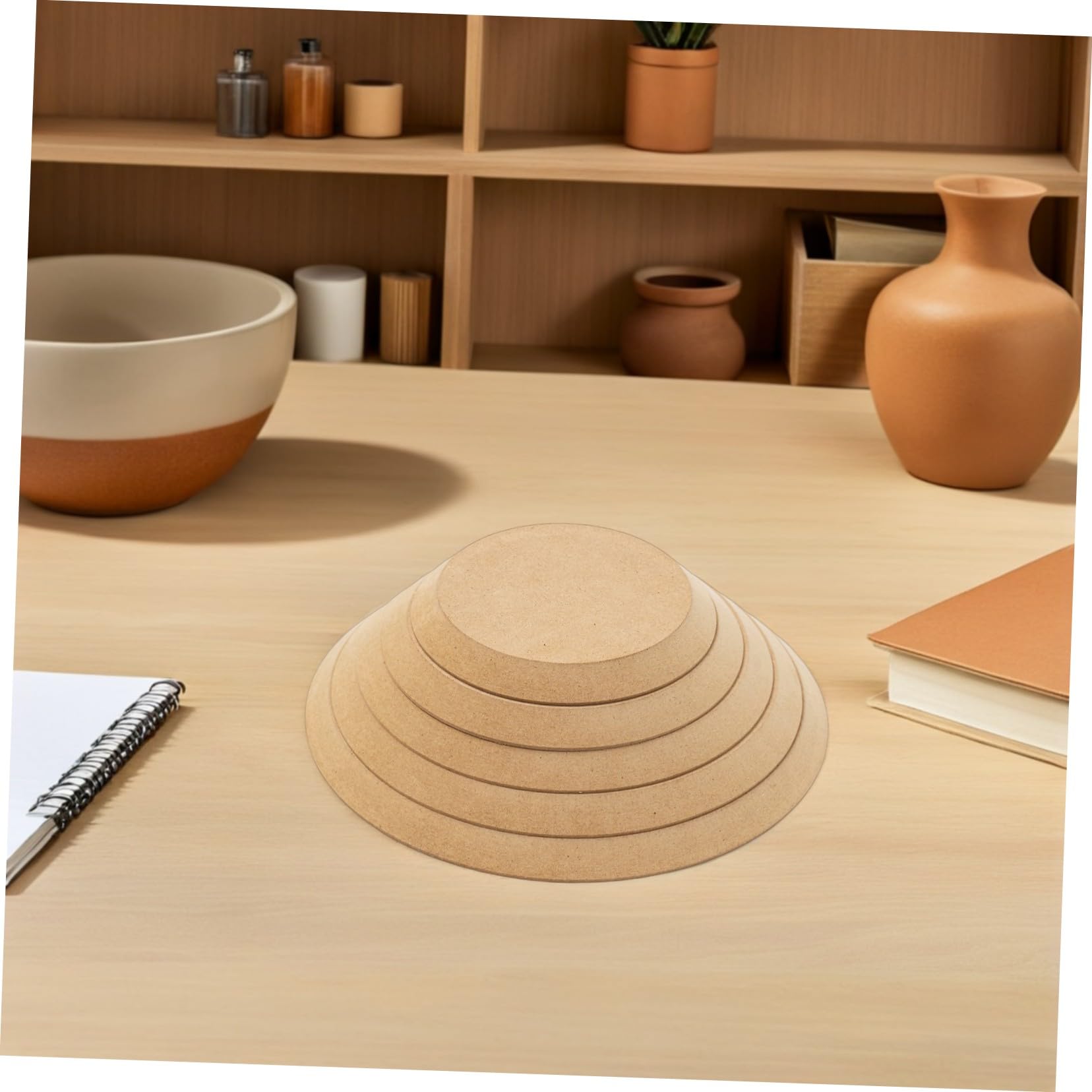 TOPBATHY Moule de Poterie Rond 5 Pièces en Céramique et Bois pour Modelage Argile, Outil de Formage Polyvalent, Usage Artisanal et Création Céramique, Adapté aux Artistes et Amateurs