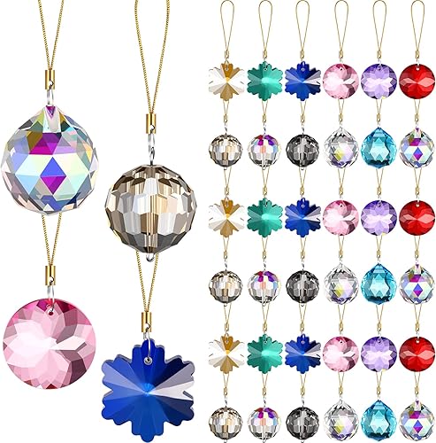 Miniatura 8 de XunYee 36 Piezas Bolas de Cristal de Navidad Ornamentos, 1.18" Mini Colgantes Redondos de Prisma de Cristal Decoraciones de Árbol de Navidad Ab
