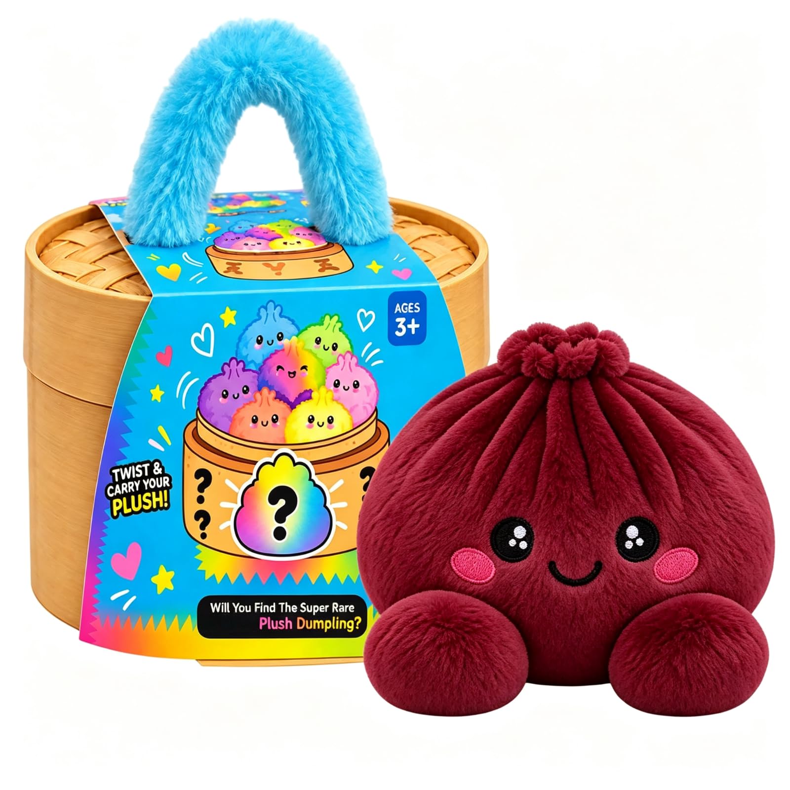 Plush Dumpling Mystery Squishy Bao Bun with Steamer Blind，Wine