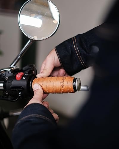 Vista 22 de Motorcycle Handlebar Leather Throttle Grips Wrap Covers With 3M Tape Universal for all Bike Handles Accessories By Trip Machine Company Cherry Red