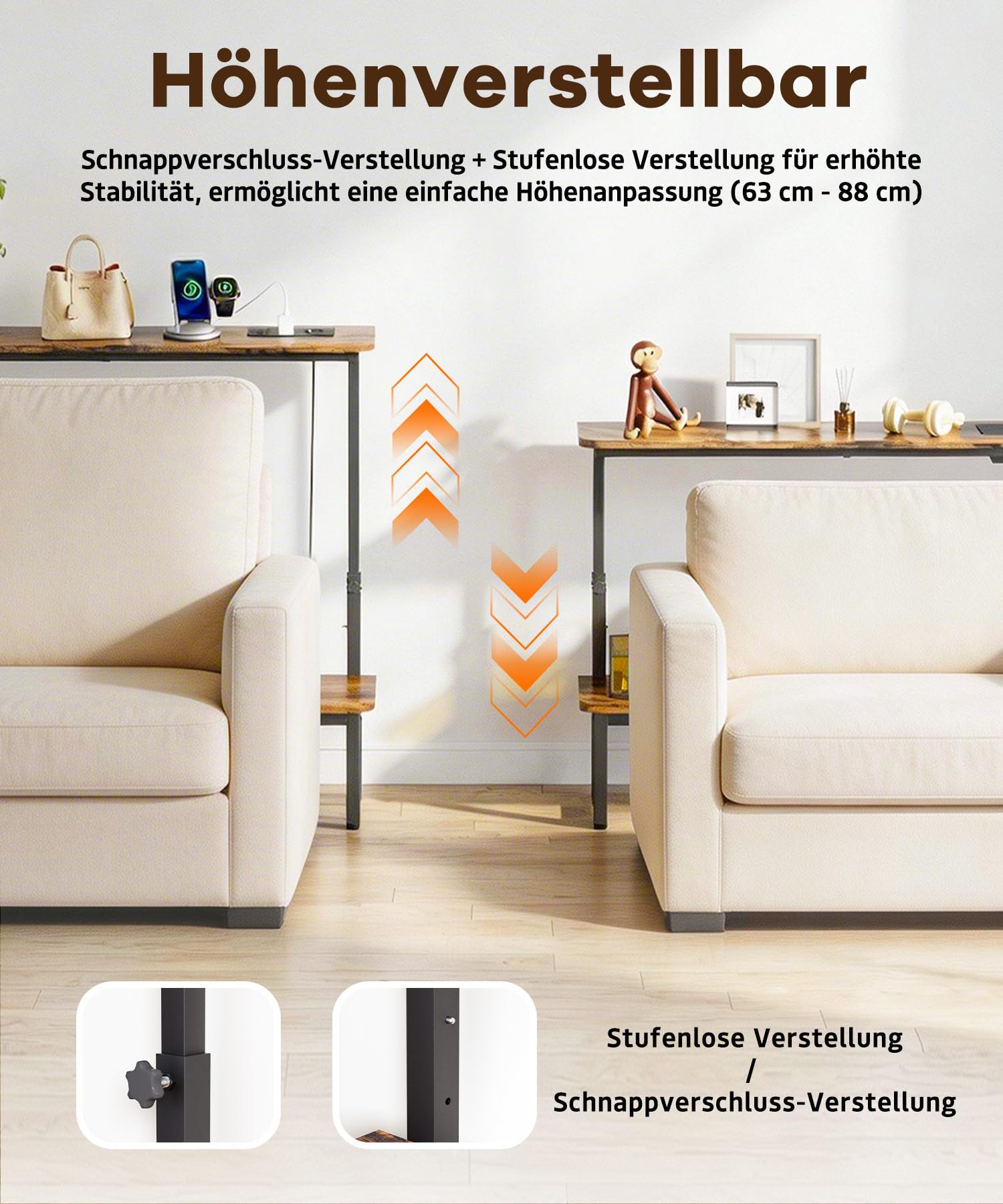 Yorbay Schmaler Konsolentisch mit 2 Ablagen: Retro Robust Beistelltisch