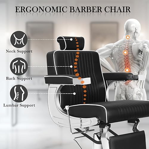 Miniatura 10 de Silla de peluquería vintage, silla de peluquería reclinable con reposacabezas extraíble, champú giratorio 360 grados para salón de belleza, spa