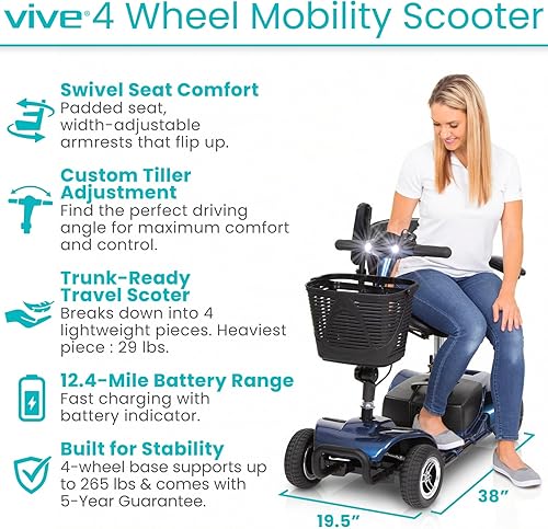 Miniatura 2 de Vive Patín de movilidad de 4 ruedas – Dispositivo eléctrico para silla de ruedas – Móvil compacto y resistente para viajes, adultos, ancianos