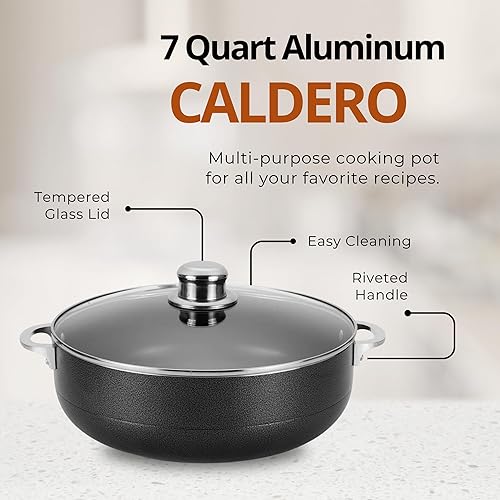 Miniatura 5 de Alpine Cuisine Caldero antiadherente de 7 cuartos de galón con tapa de vidrio  Horno holandés de aluminio multiusos para estofar - Hervir - Guisado